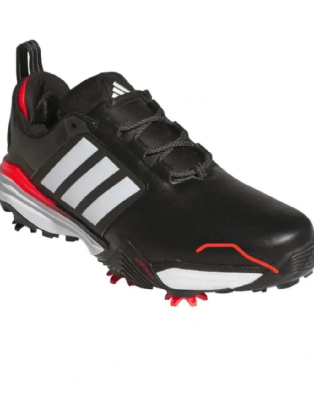 Adidas Men’s Black Golf Shoes with White Stripes and Red Accents - rare Size 14!
